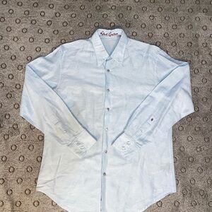 Robert Graham Men’s Flip Cuff Button Up Shirt Geometric Floral Light Blue Size L